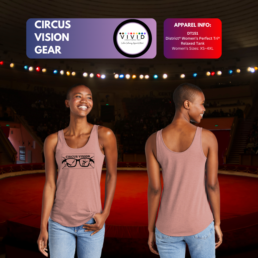 Ladies Scoop Back Tank-Circus Vision Logo