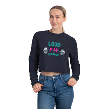 Load image into Gallery viewer, LOUD FIT WOMAN- BENT BARBELL LOGO- Women&#39;s Cropped Sweatshirt
