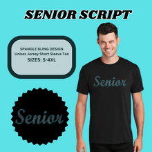 Load image into Gallery viewer, &quot;Senior Script&quot; Unisex Tee Spangle Bling Design
