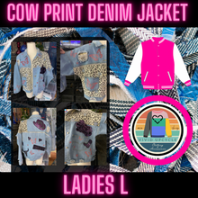 Load image into Gallery viewer, Cow print up-cycled denim jacket
