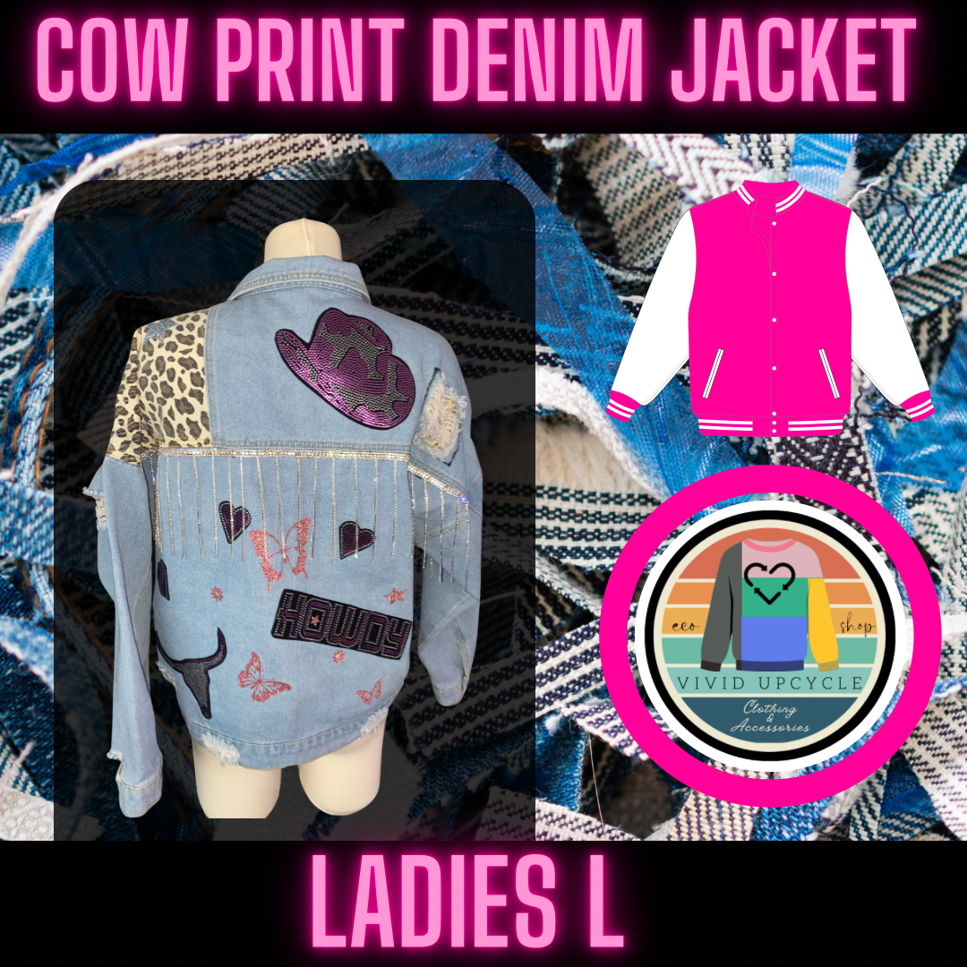 Cow print denim jacket hotsell