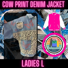 Load image into Gallery viewer, Cow print up-cycled denim jacket
