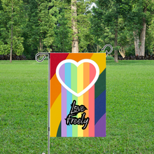 Load image into Gallery viewer, LOVE FREELY PRIDE GARDEN FLAG
