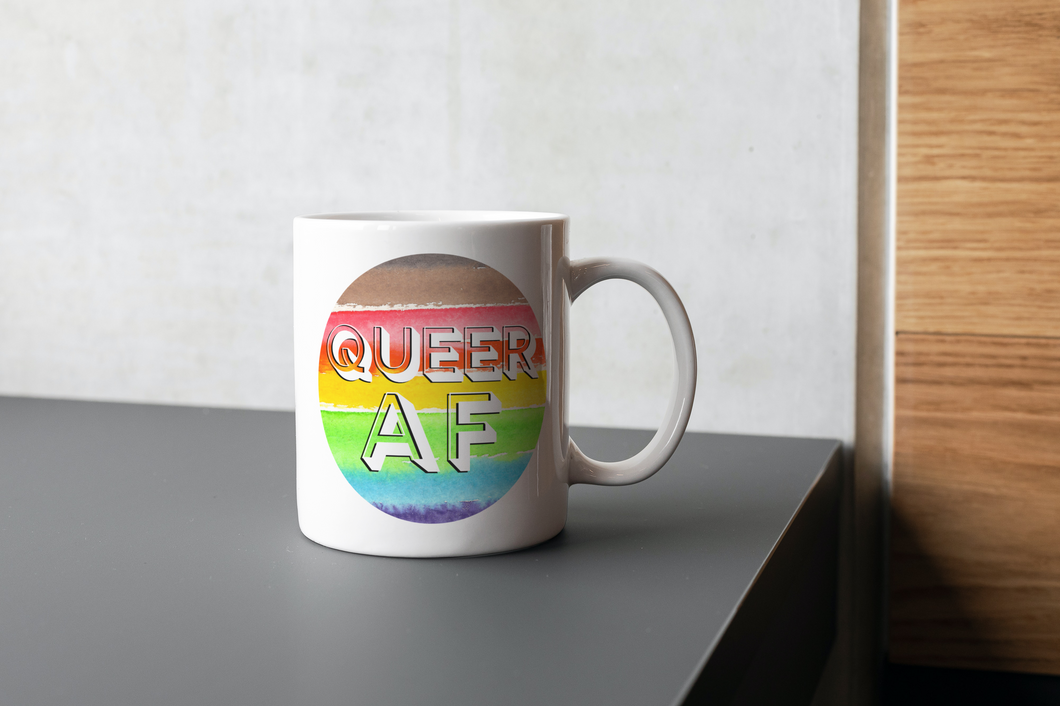 Queer AF Watercolor Background11oz Sublimation Print Ceramic Mug